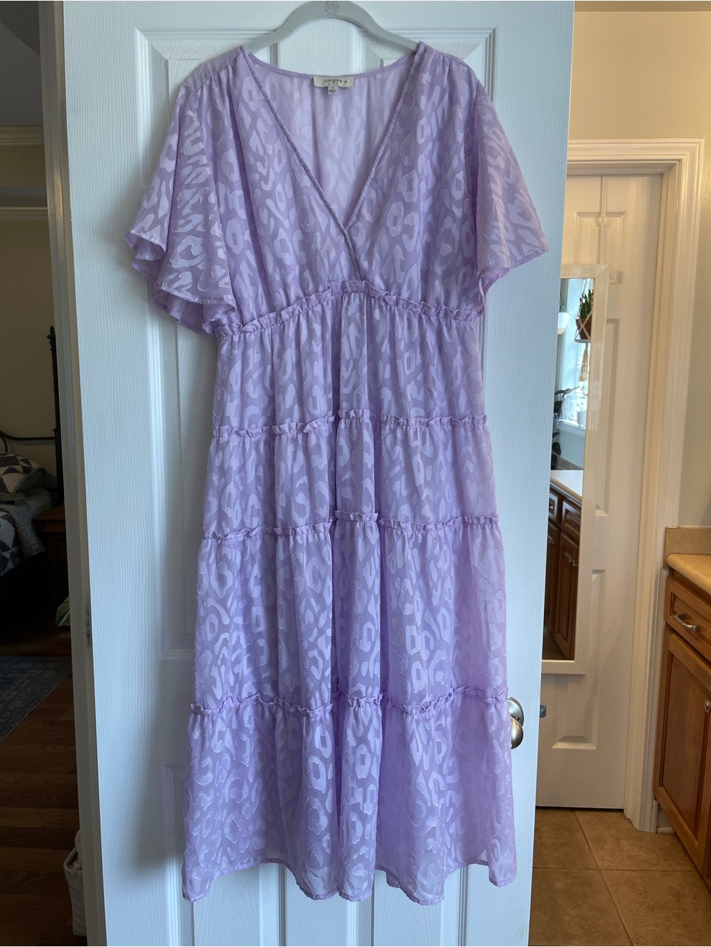 Lilac Tiered V-Neck Midi Dress
